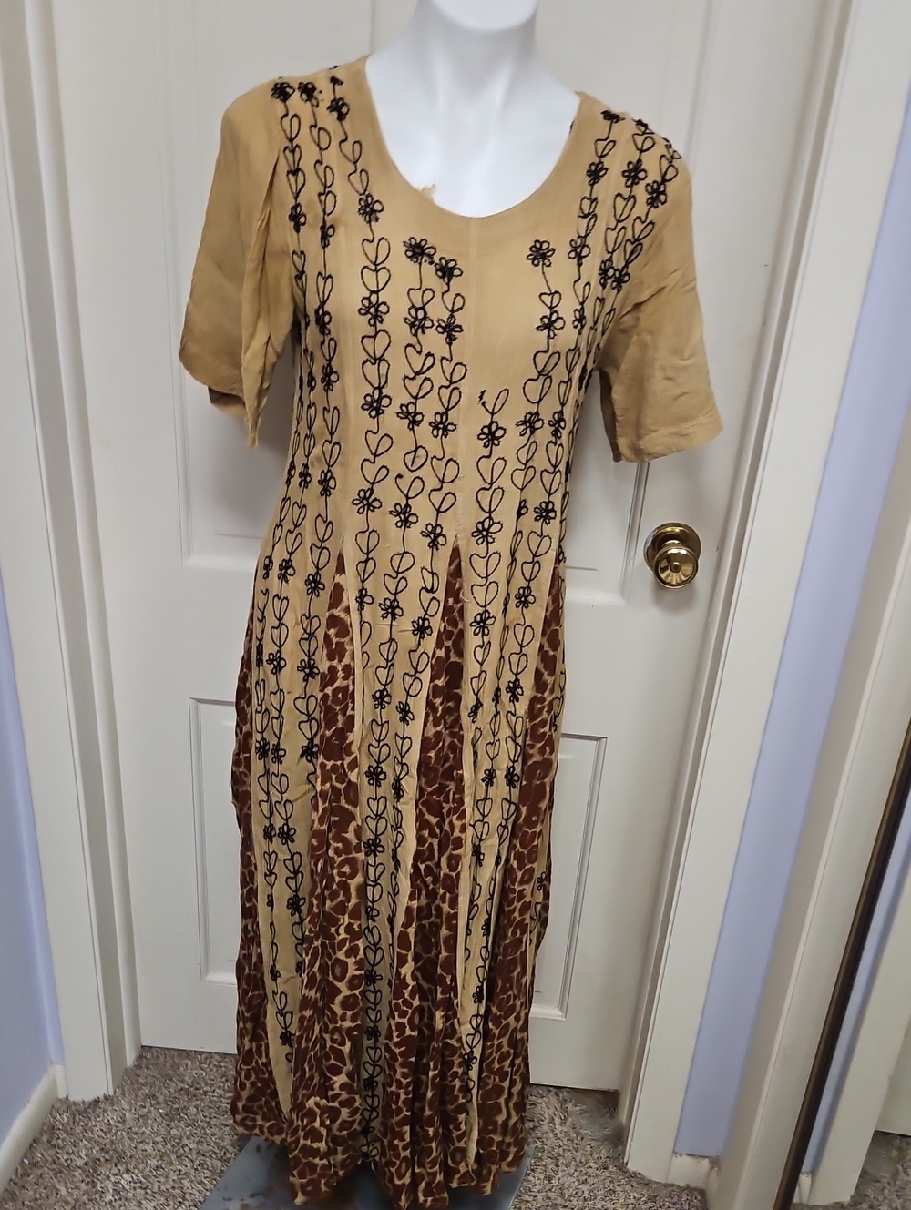 Vtg 90s Floral & Animal Print Rayon Maxi Dress